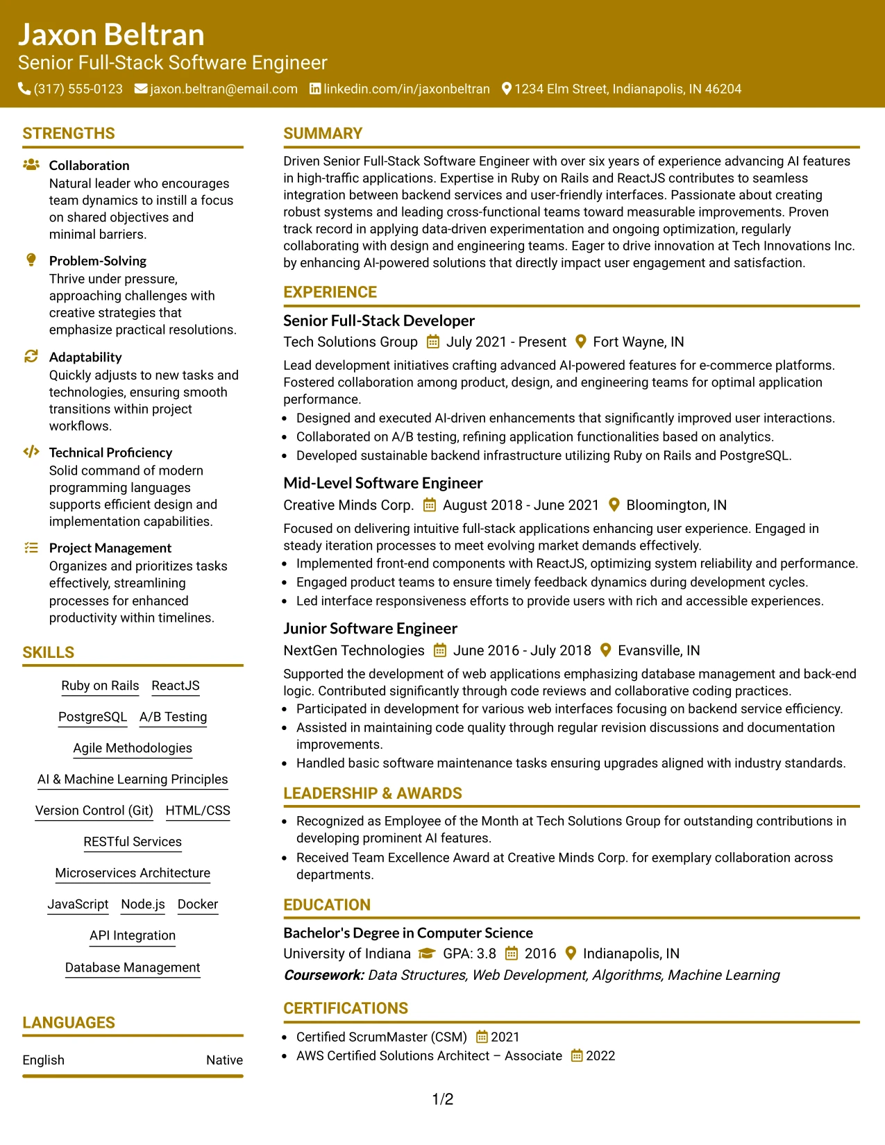 Resume Example Page 1