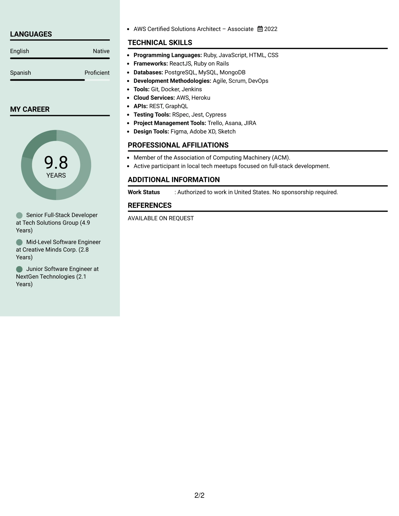 Resume Example Page 2