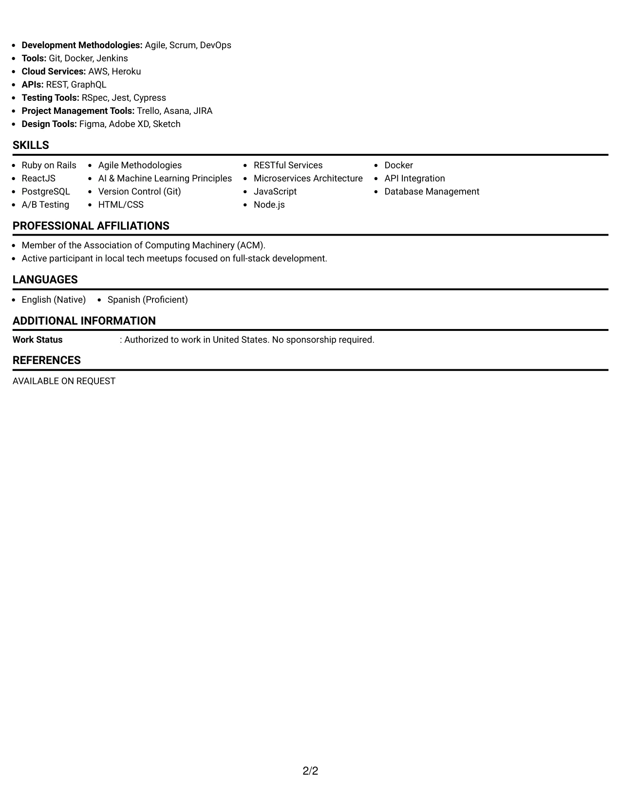 Resume Example Page 2
