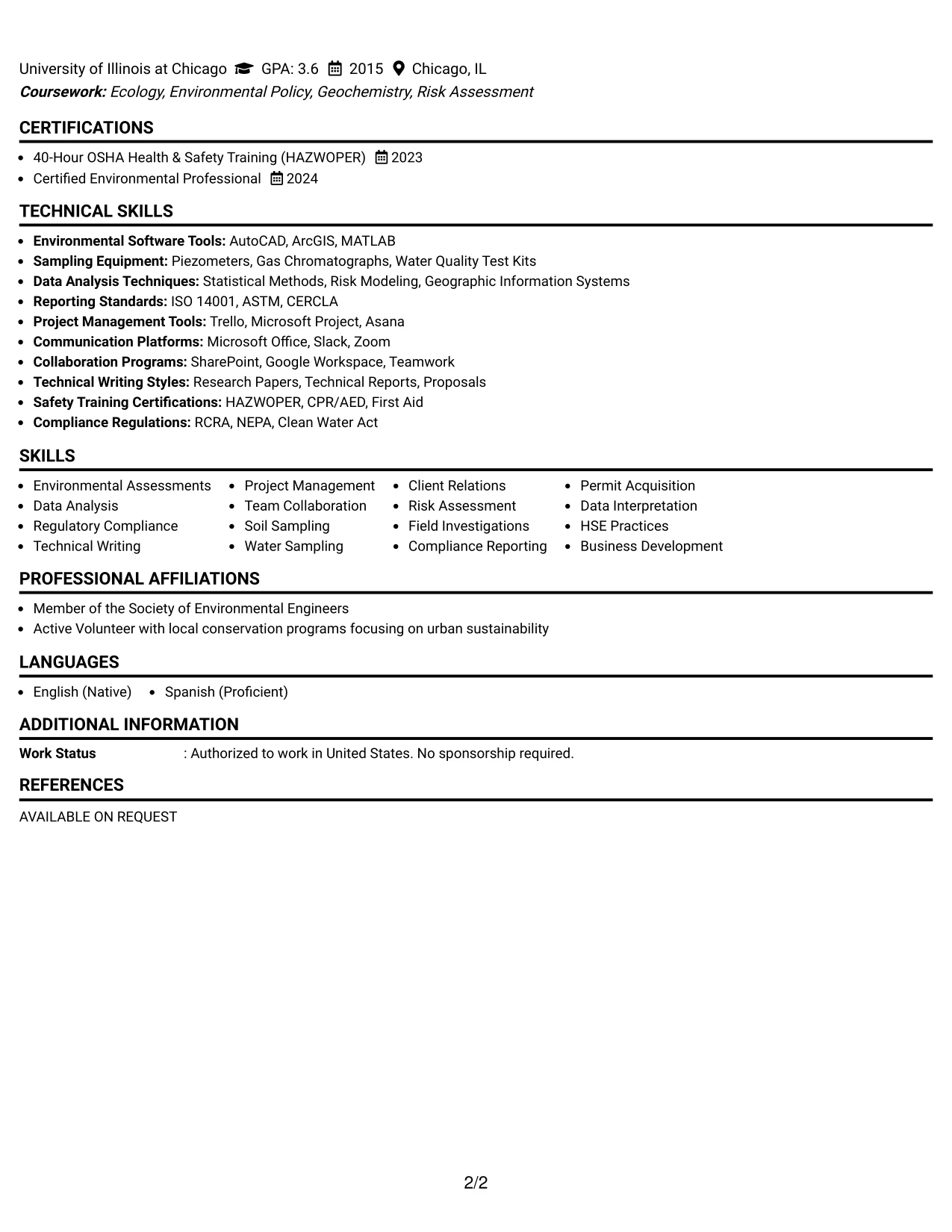 Resume Example Page 2