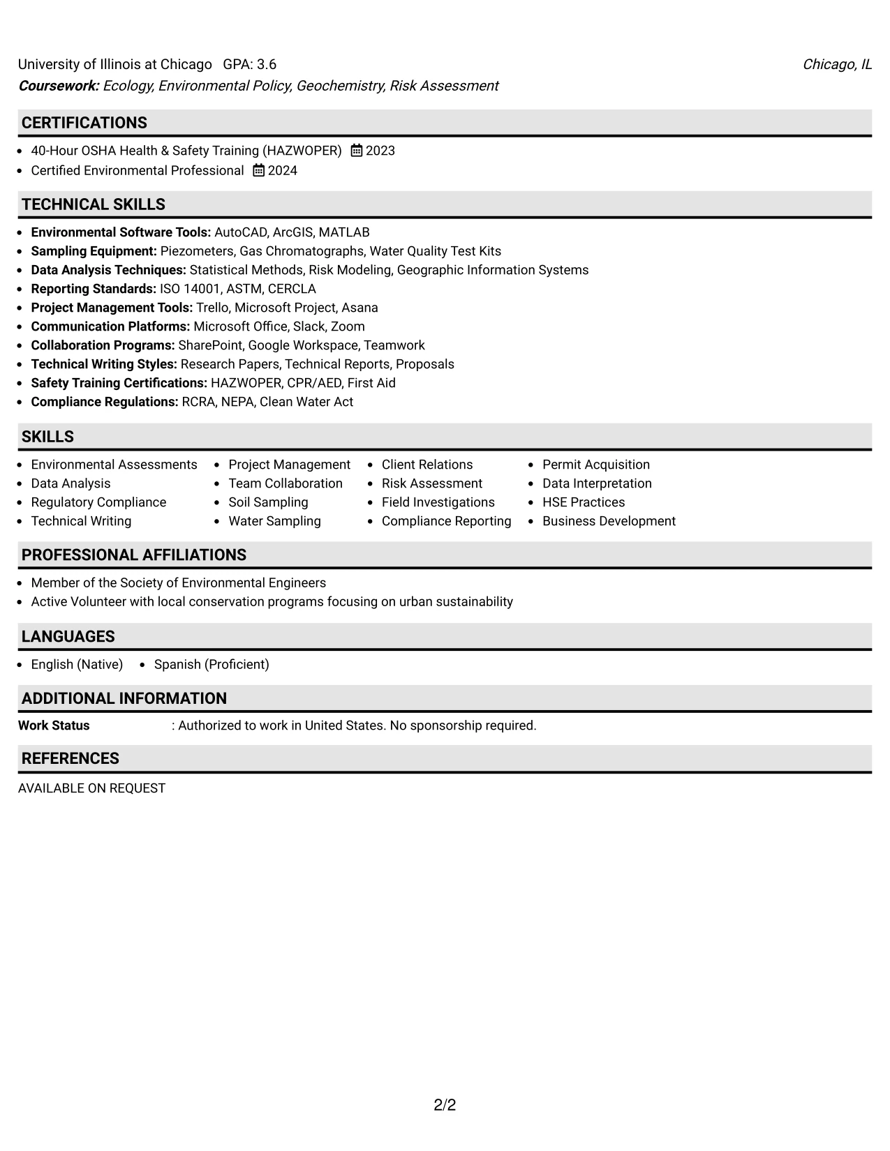 Resume Example Page 2