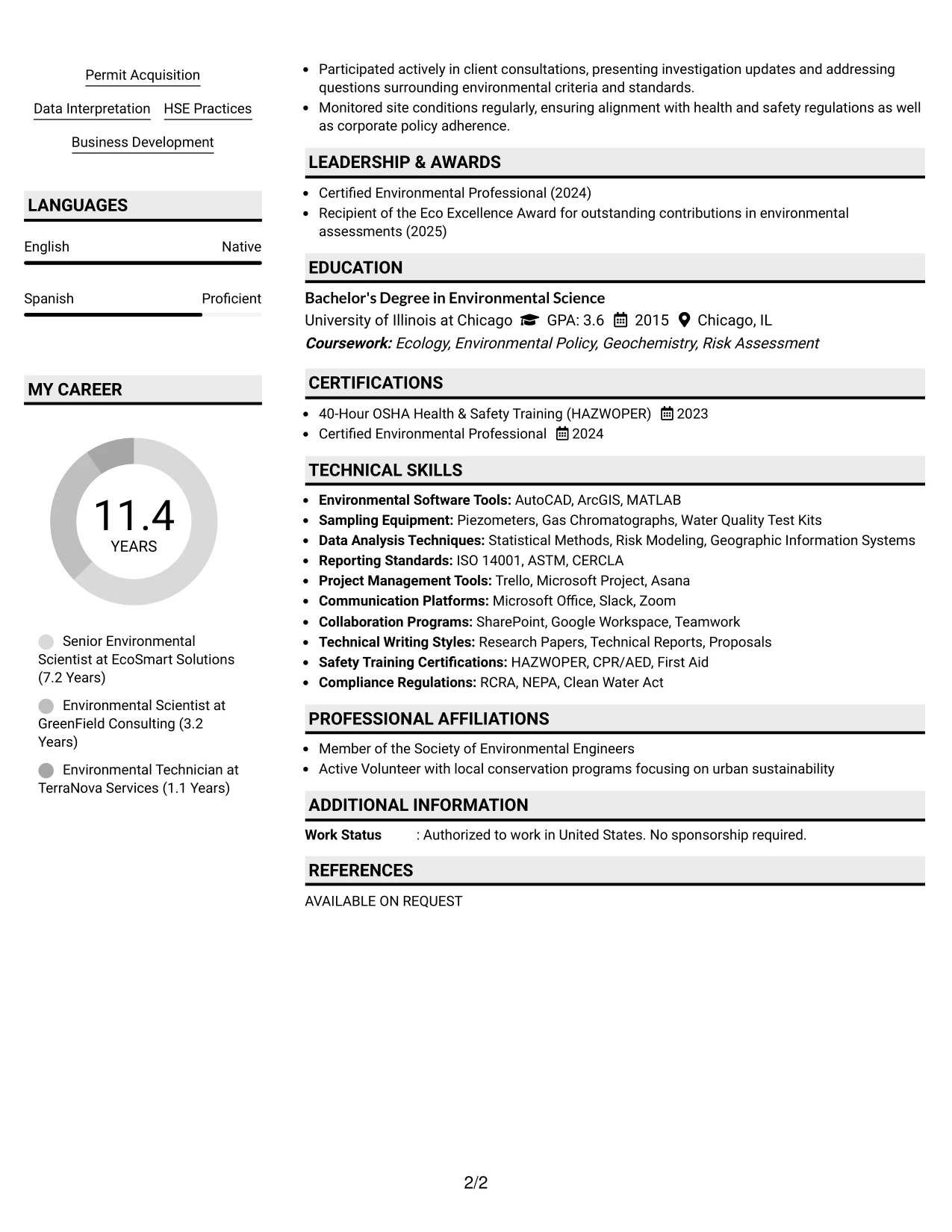 Resume Example Page 2