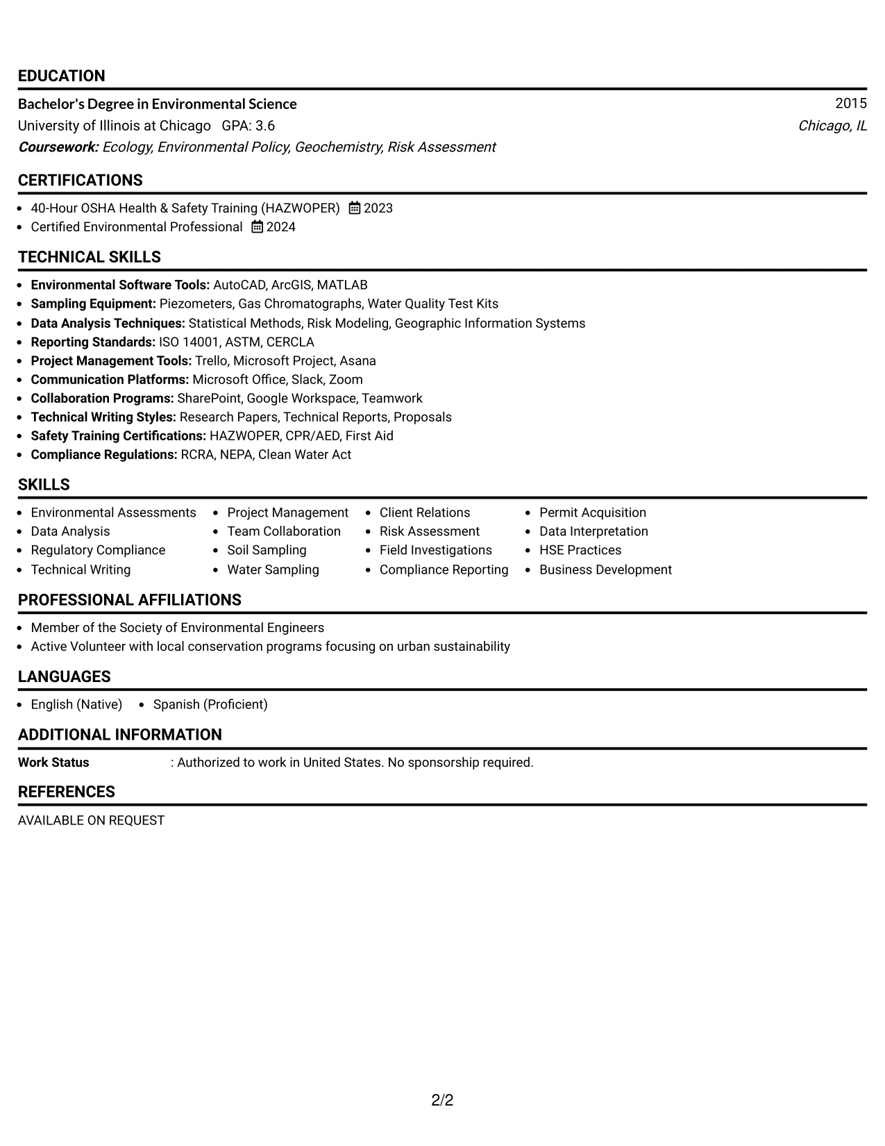 Resume Example Page 2