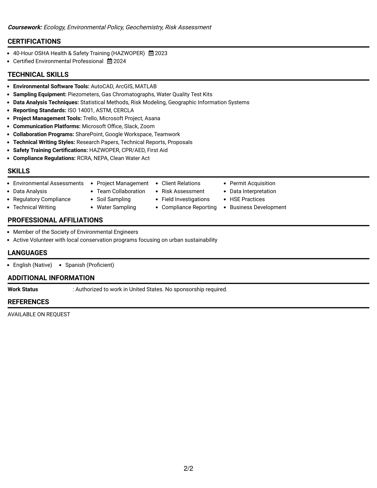 Resume Example Page 2