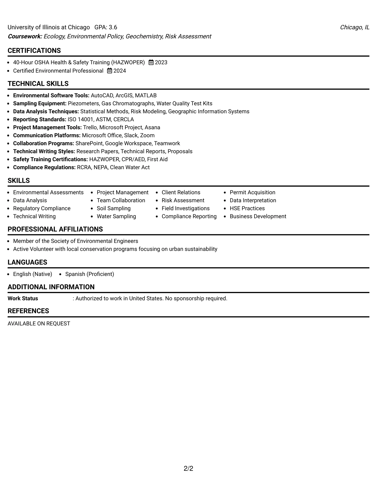 Resume Example Page 2