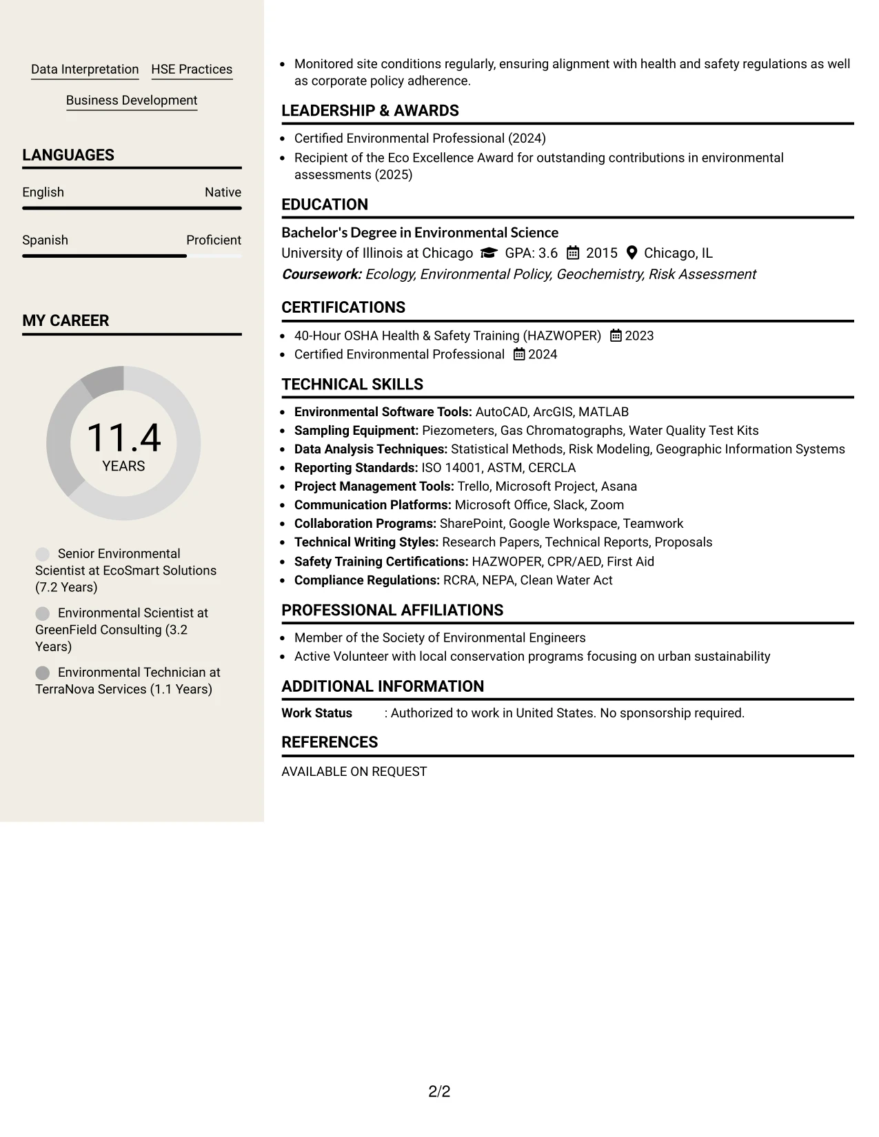 Resume Example Page 2