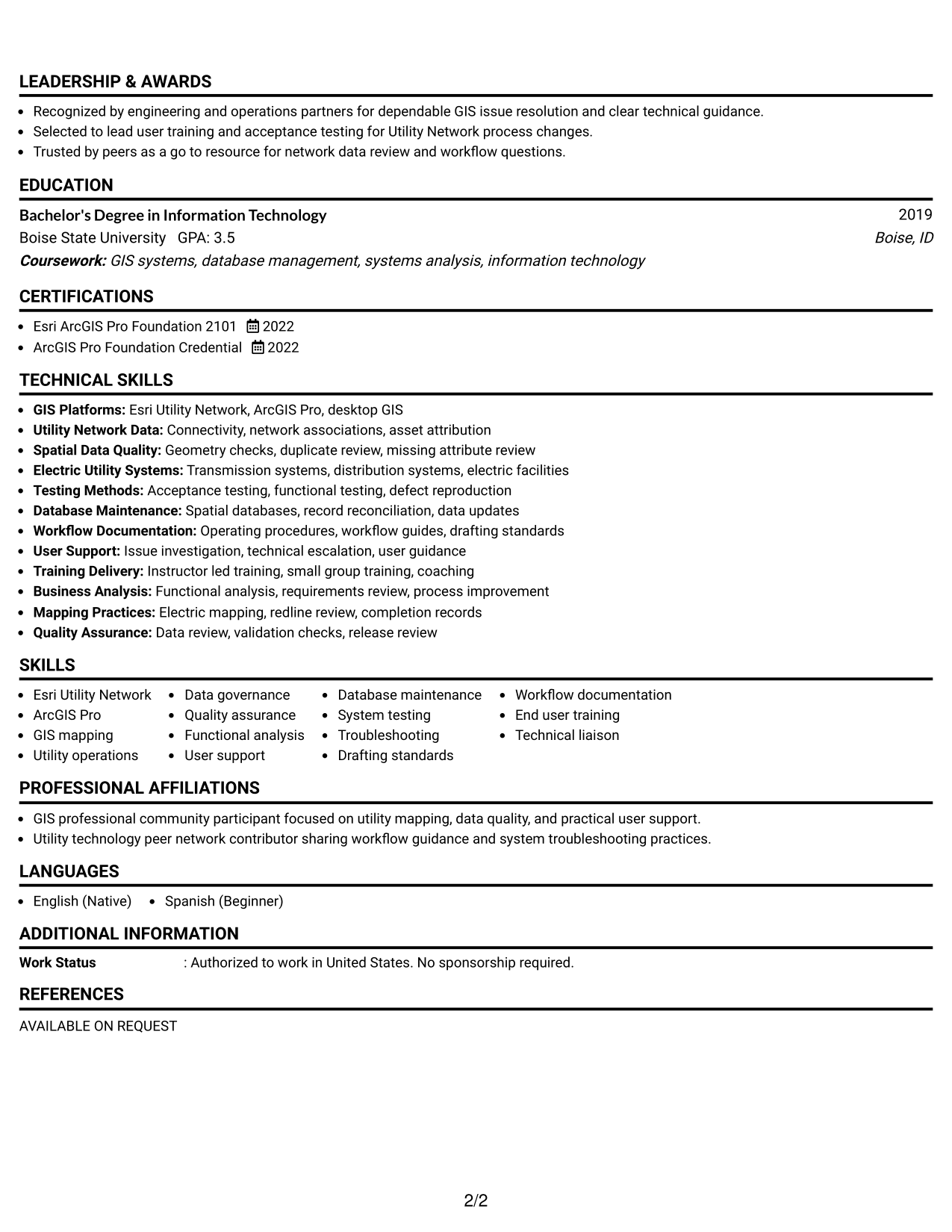 Resume Example Page 2