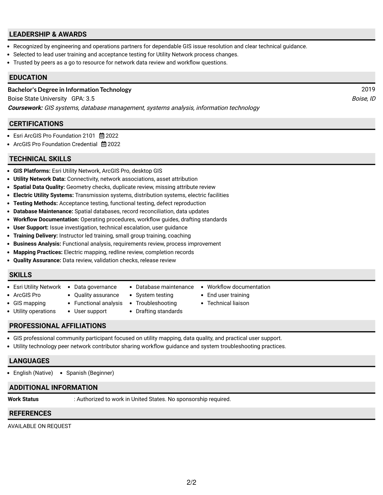 Resume Example Page 2