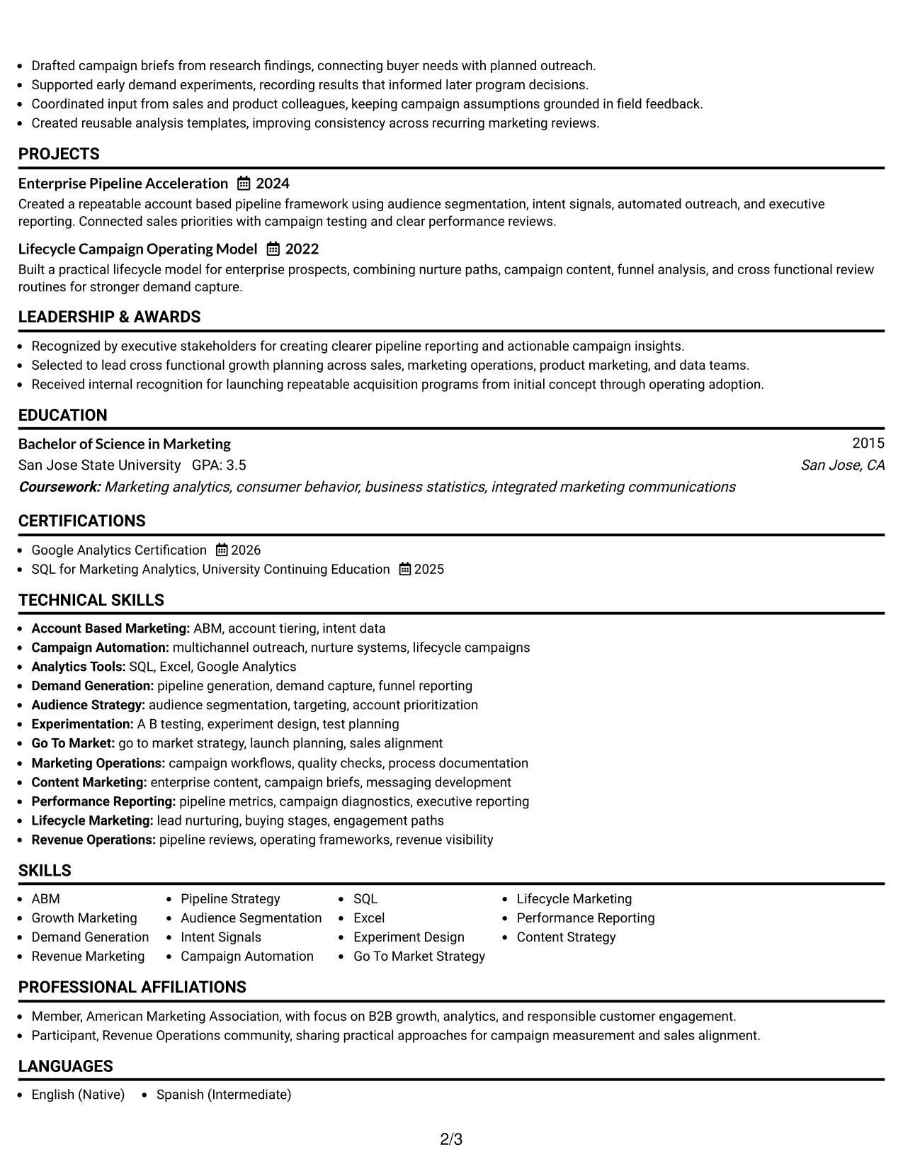 Resume Example Page 2