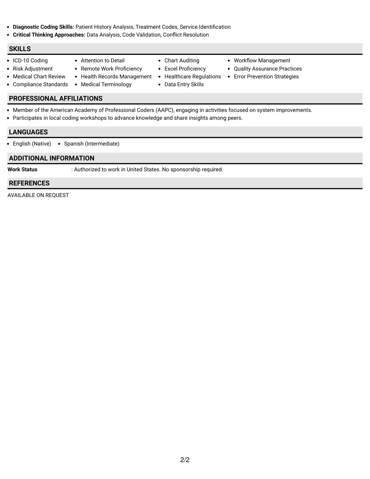 Resume Example Page 2