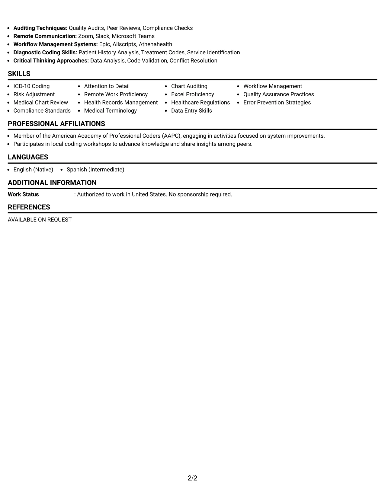 Resume Example Page 2