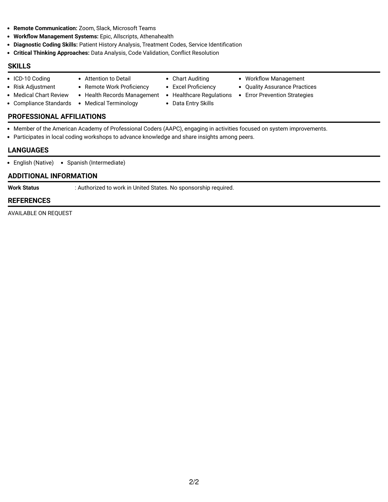 Resume Example Page 2