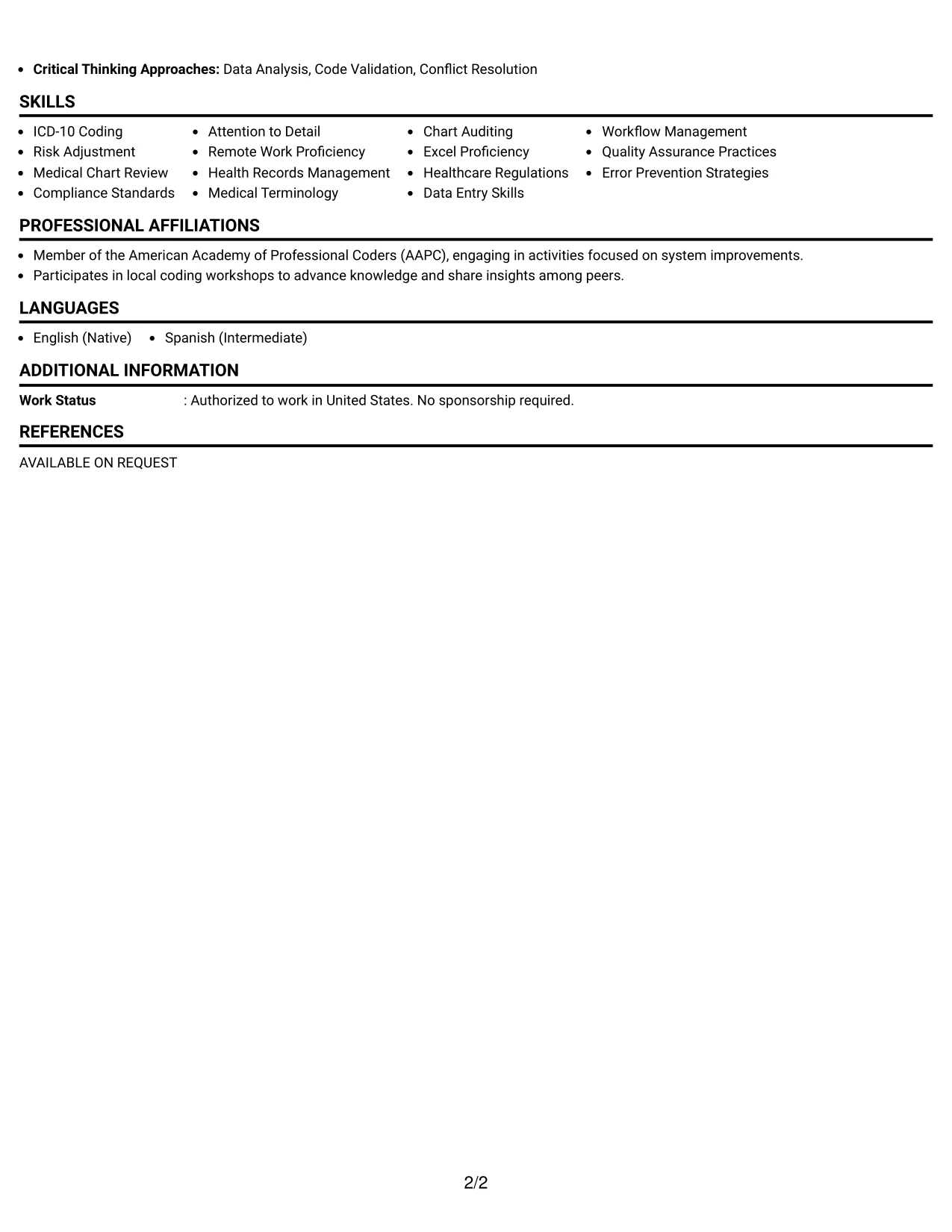 Resume Example Page 2