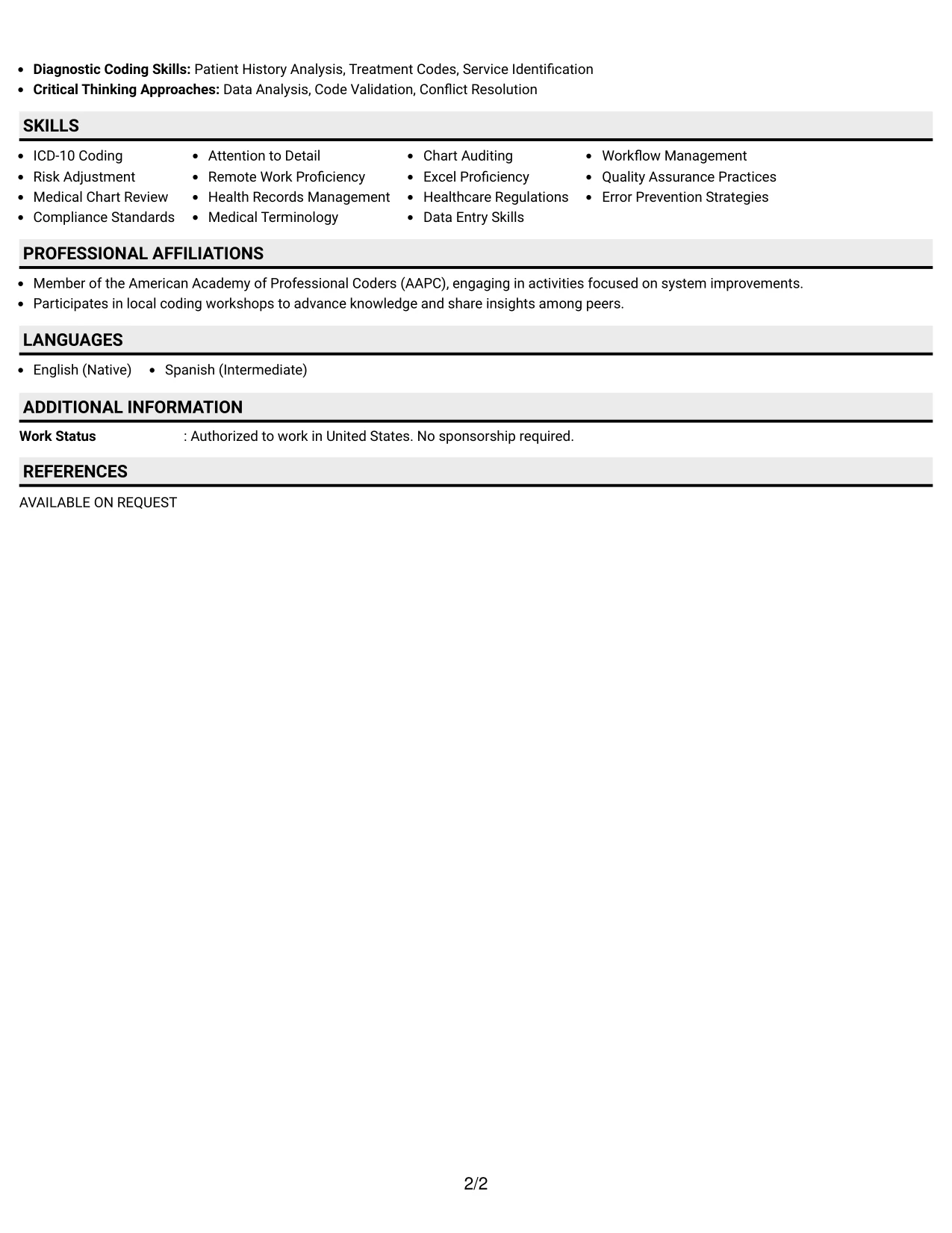 Resume Example Page 2