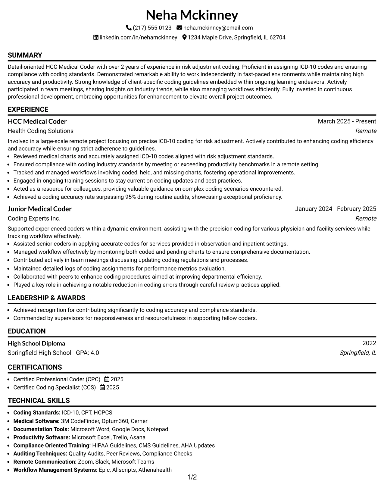 Resume Example Page 1