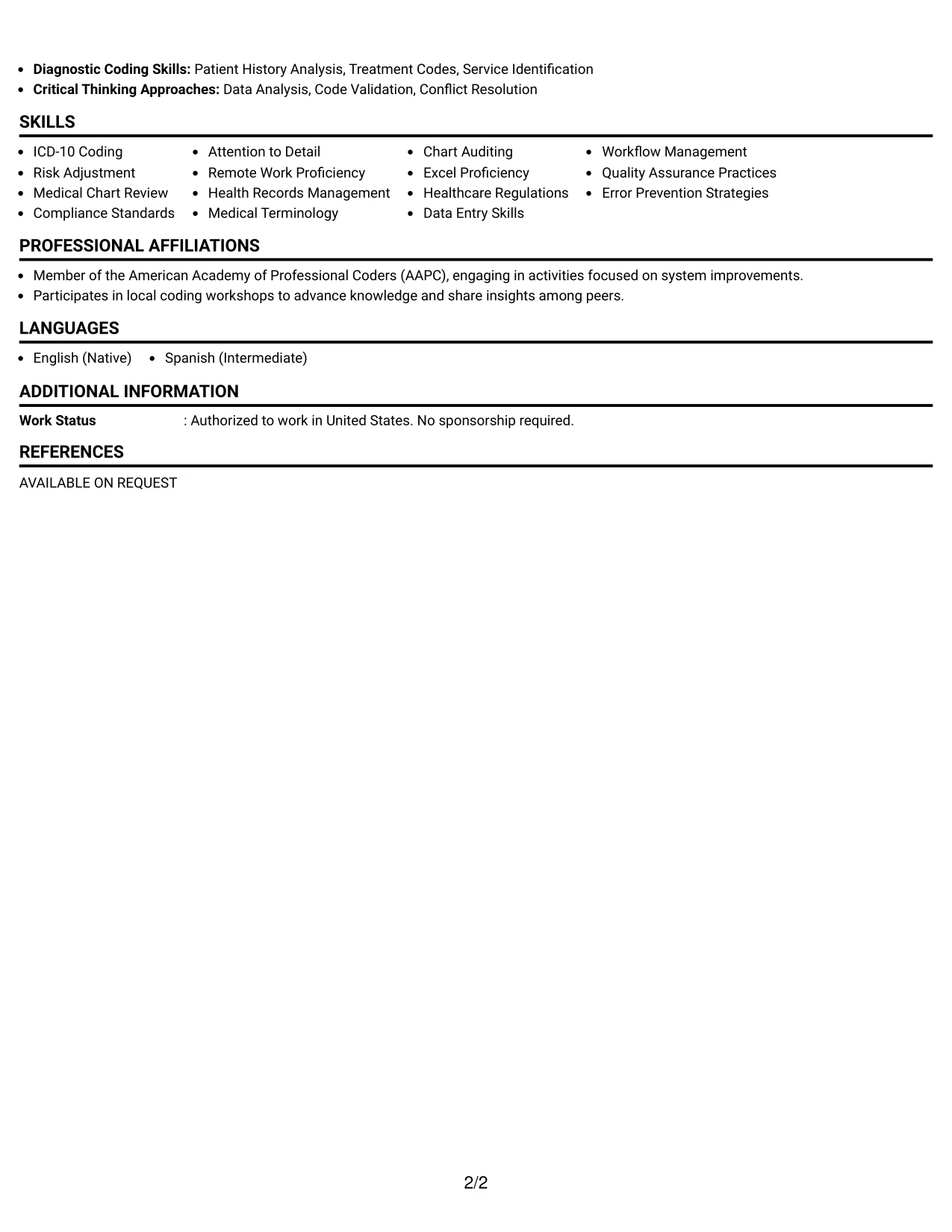 Resume Example Page 2