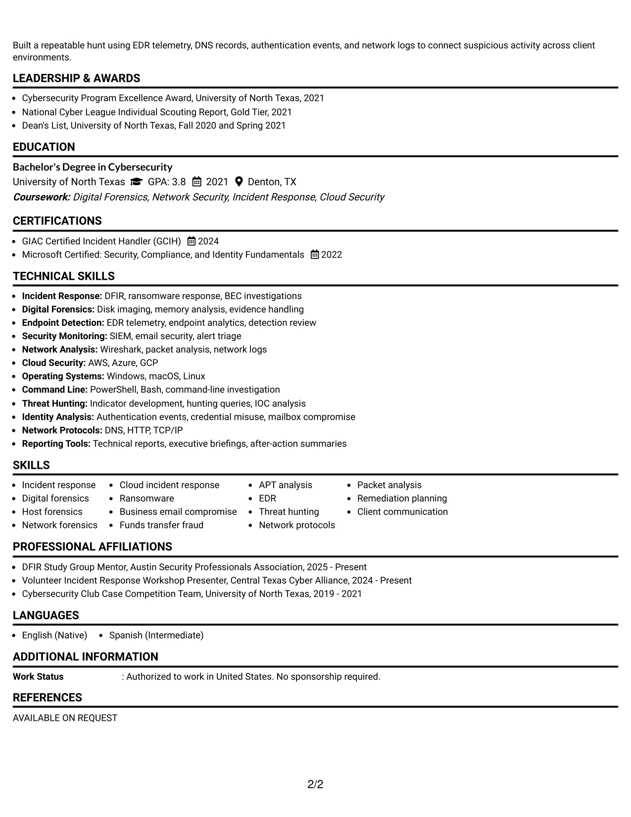Resume Example Page 2