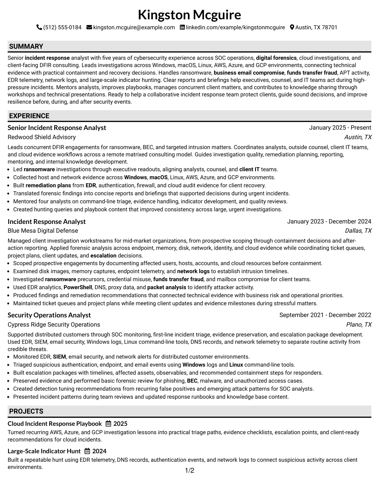 Resume Example Page 1