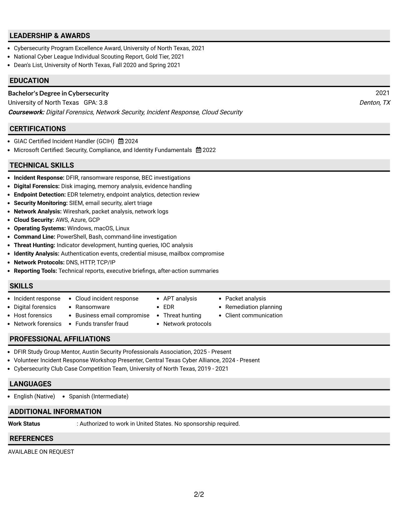 Resume Example Page 2