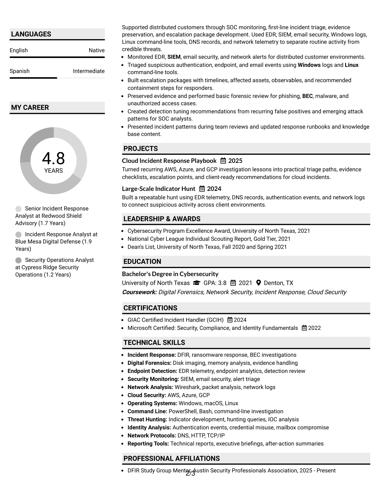 Resume Example Page 2