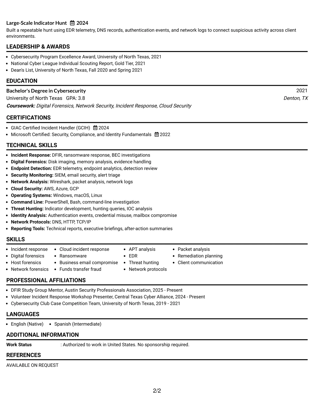 Resume Example Page 2