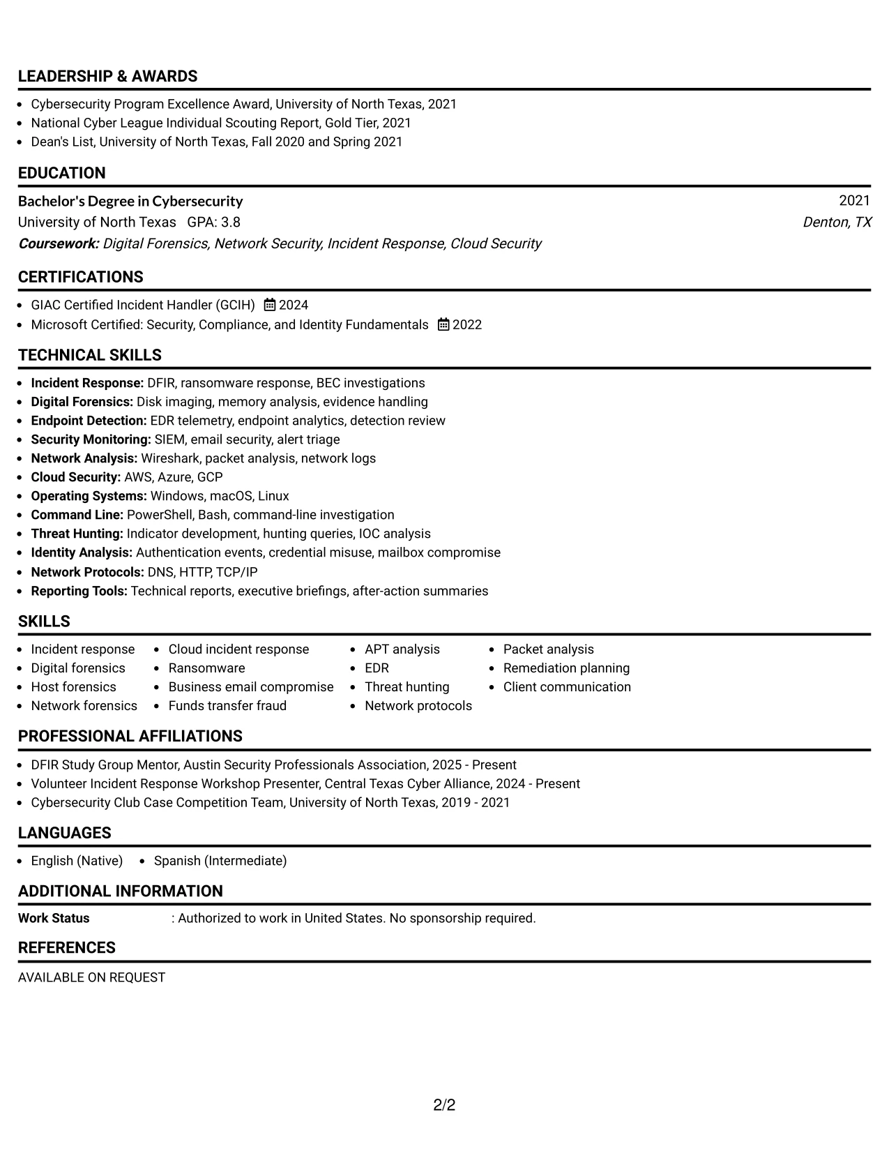 Resume Example Page 2
