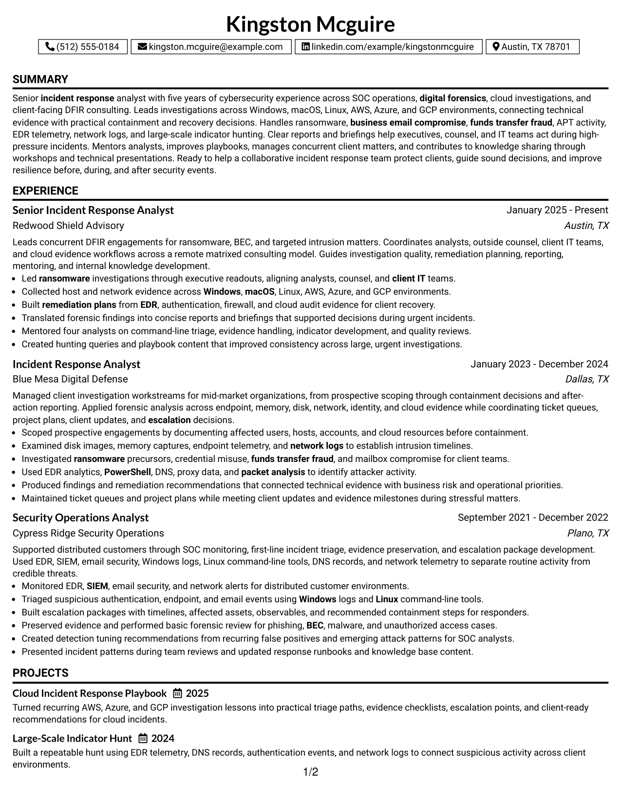 Resume Example Page 1