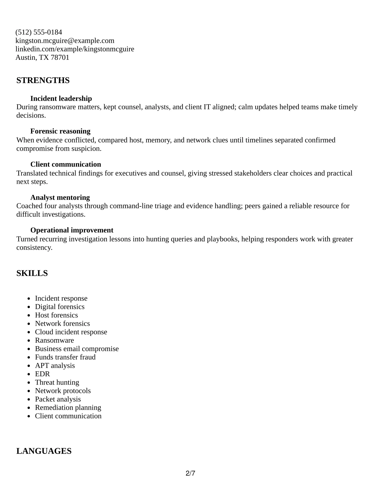 Resume Example Page 2