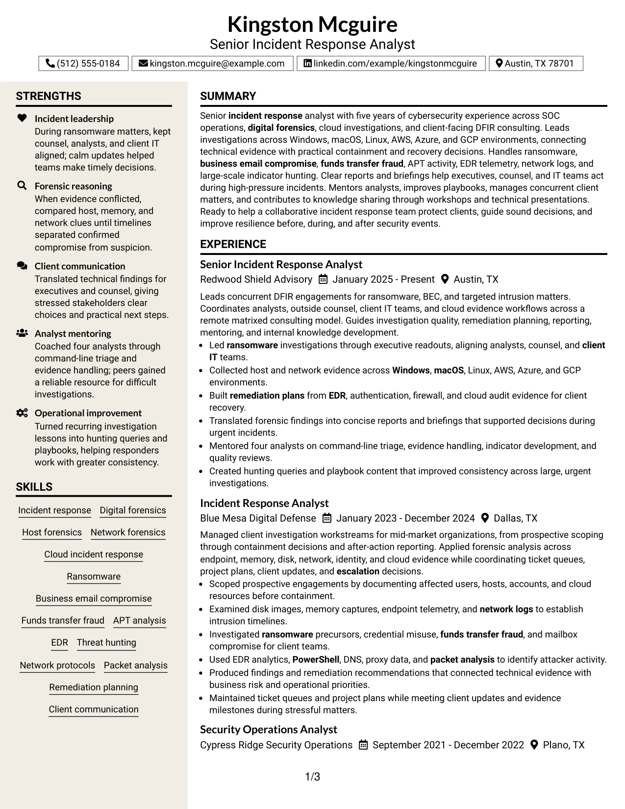 Resume Example Page 1