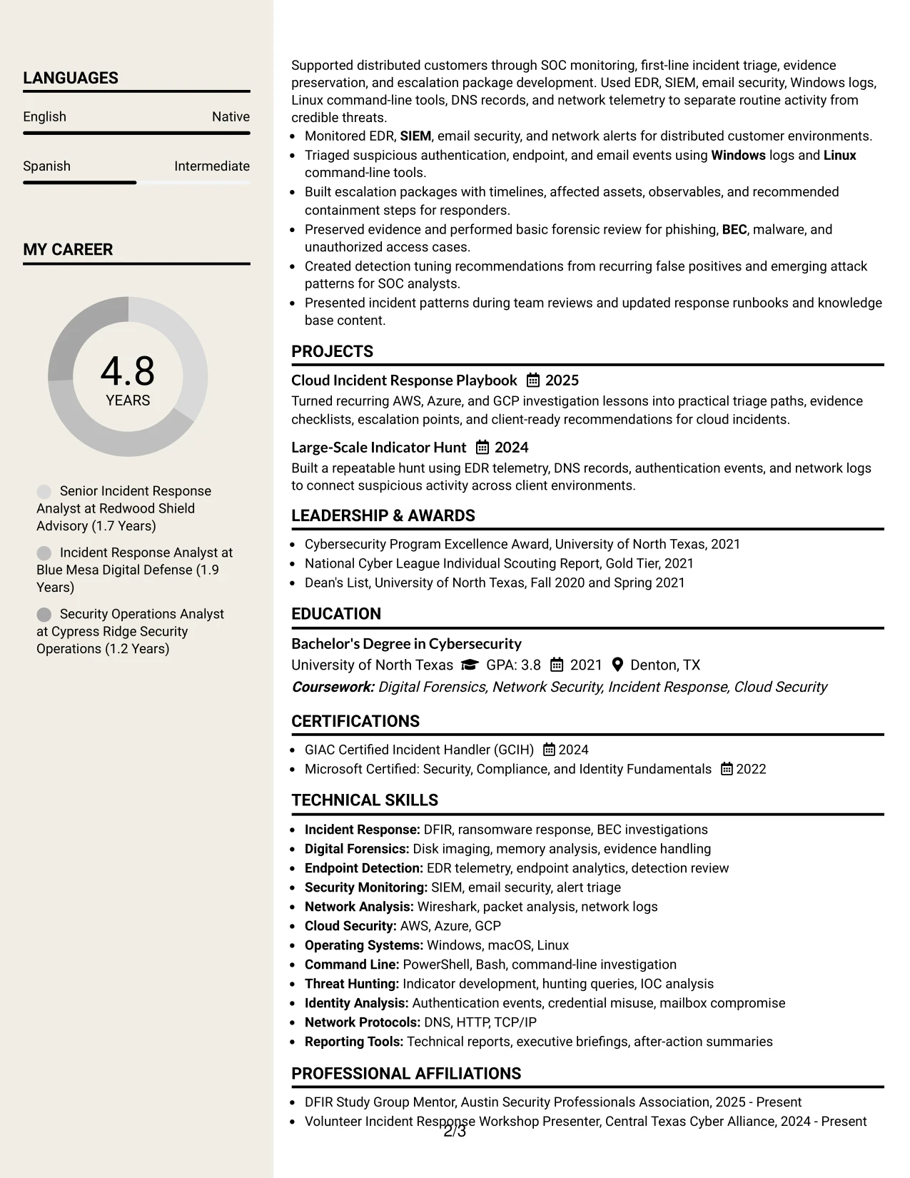 Resume Example Page 2