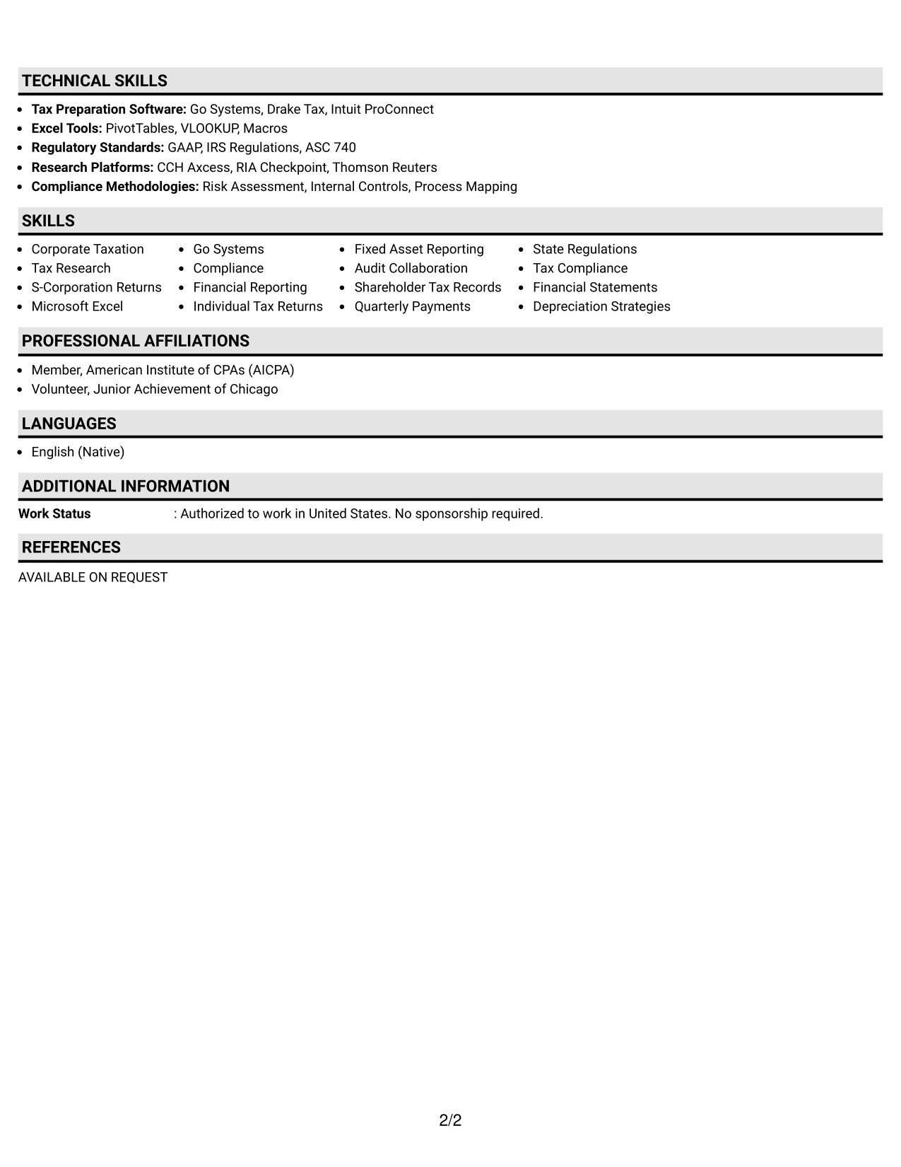 Resume Example Page 2