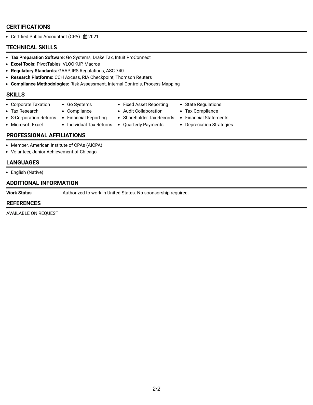 Resume Example Page 2