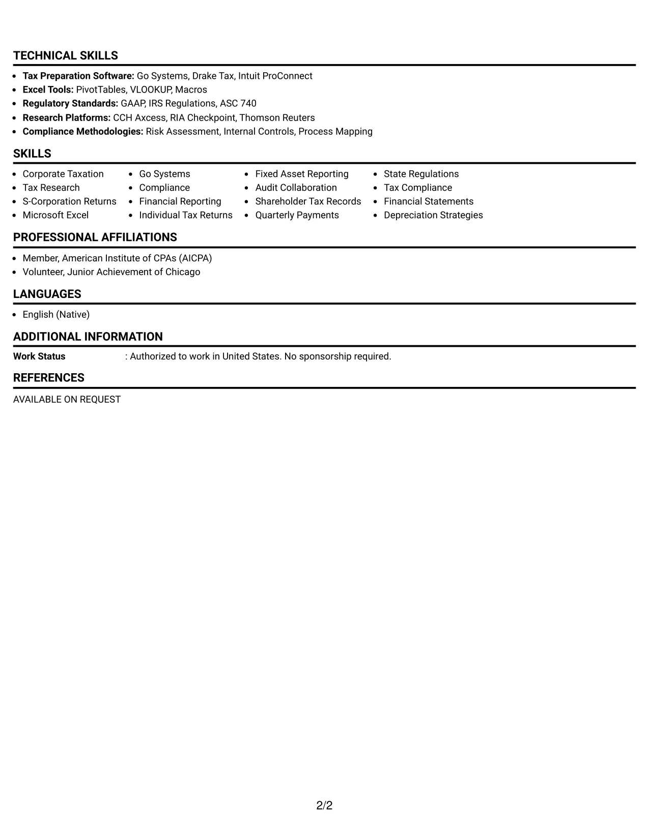 Resume Example Page 2