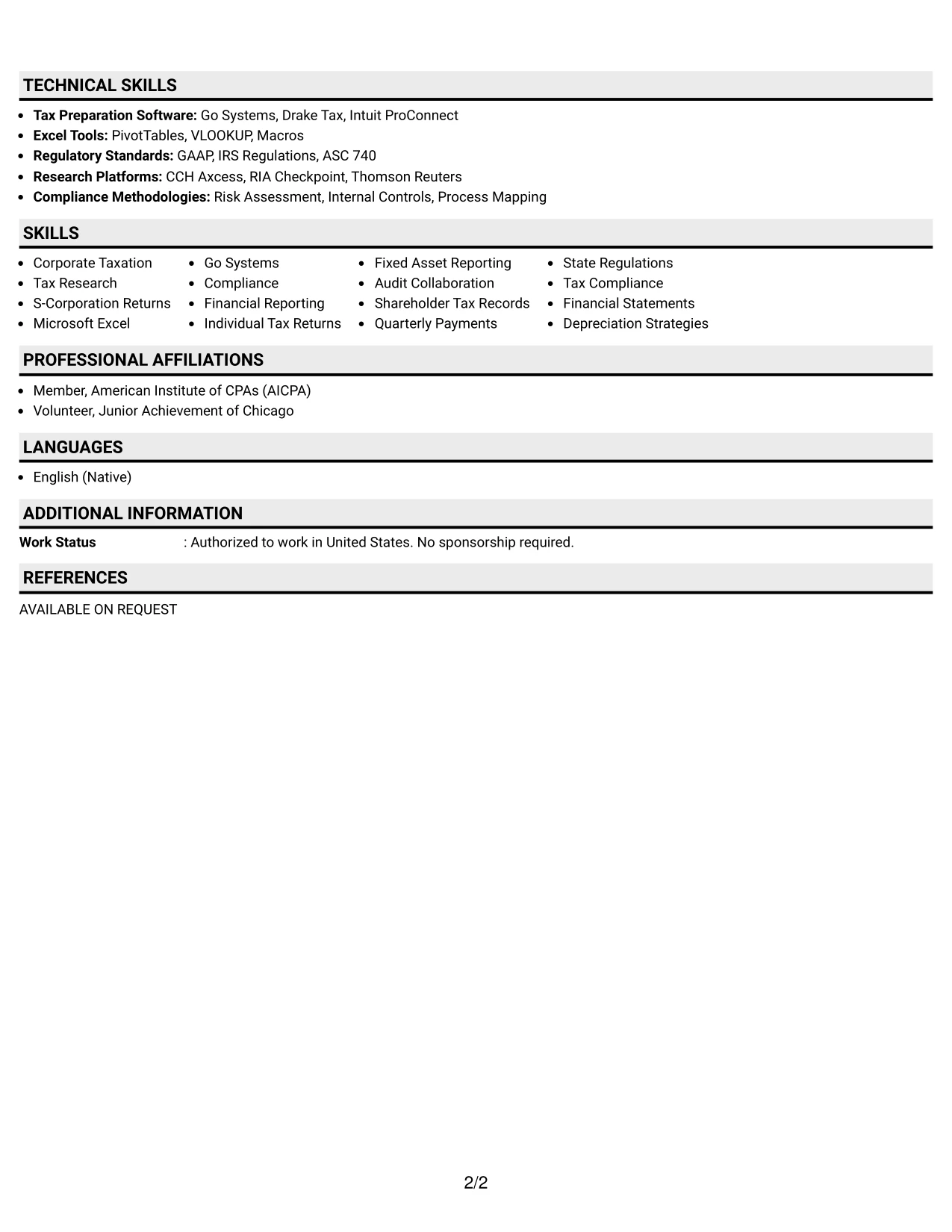 Resume Example Page 2