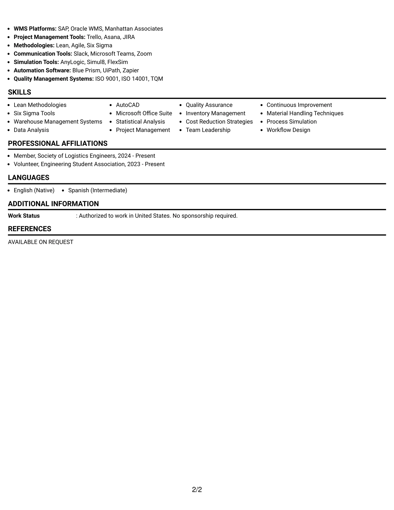 Resume Example Page 2