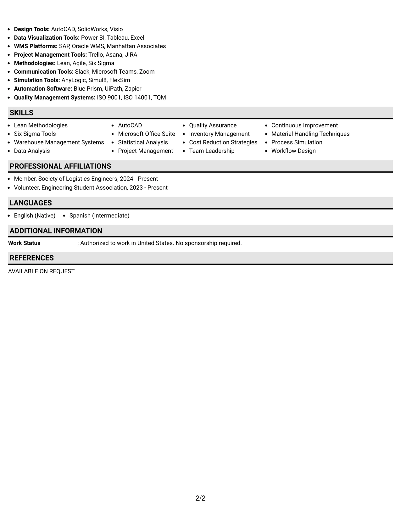 Resume Example Page 2