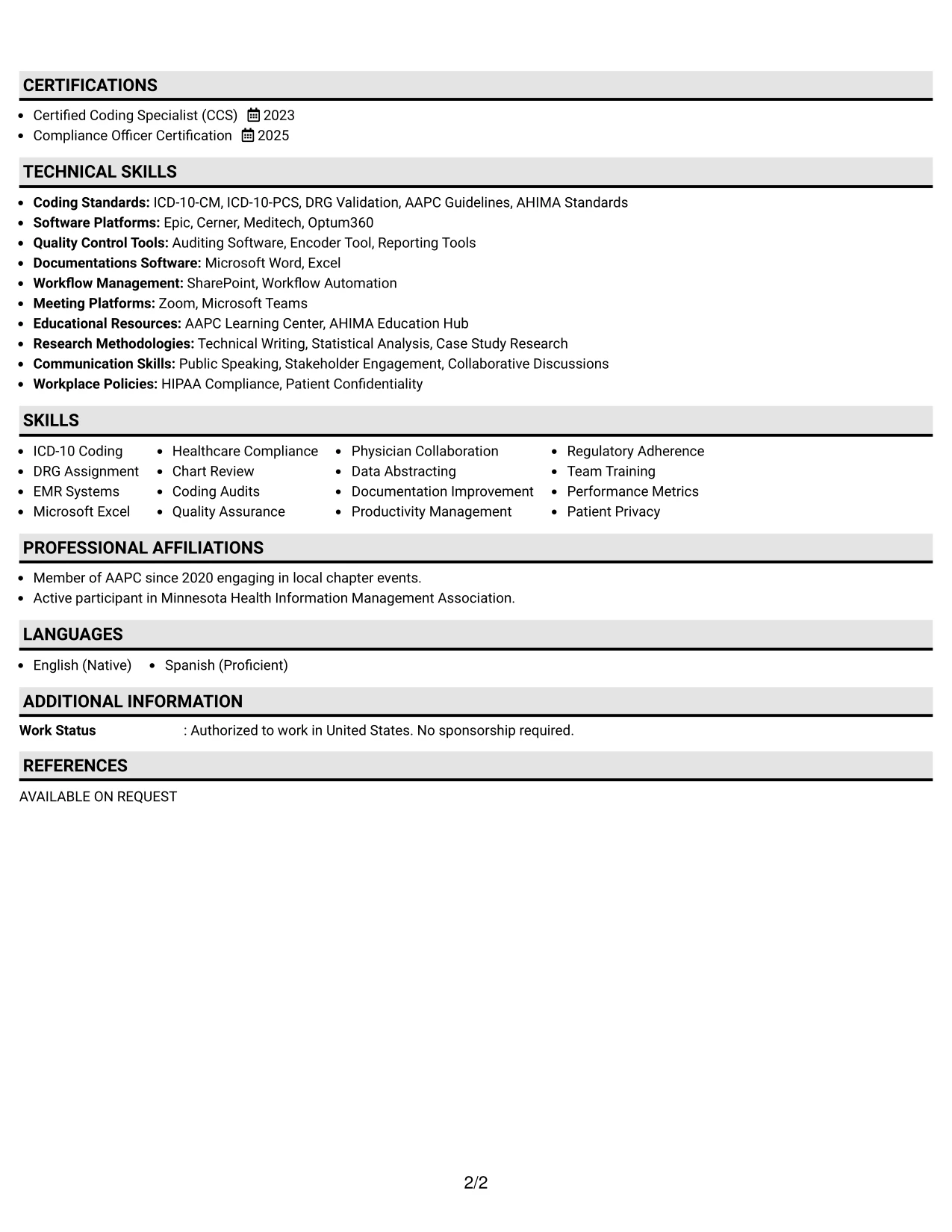 Resume Example Page 2