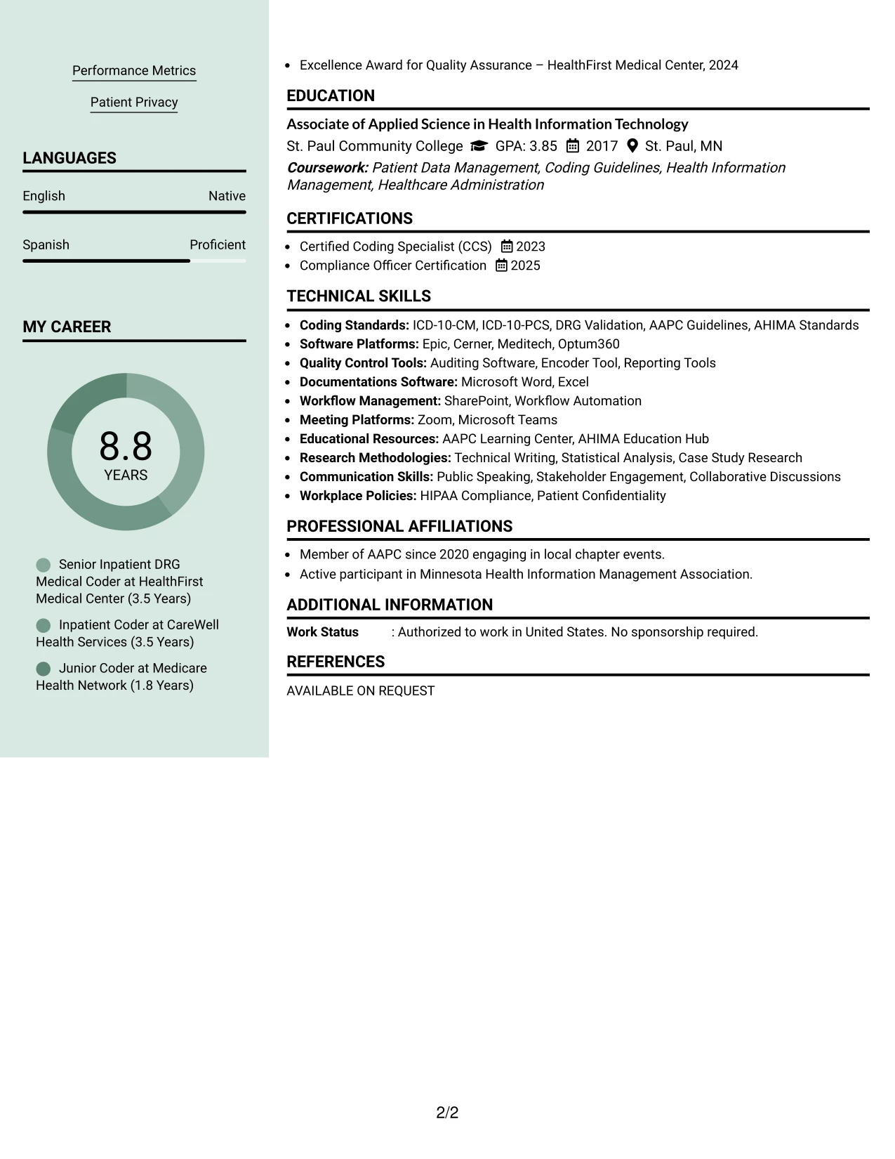 Resume Example Page 2
