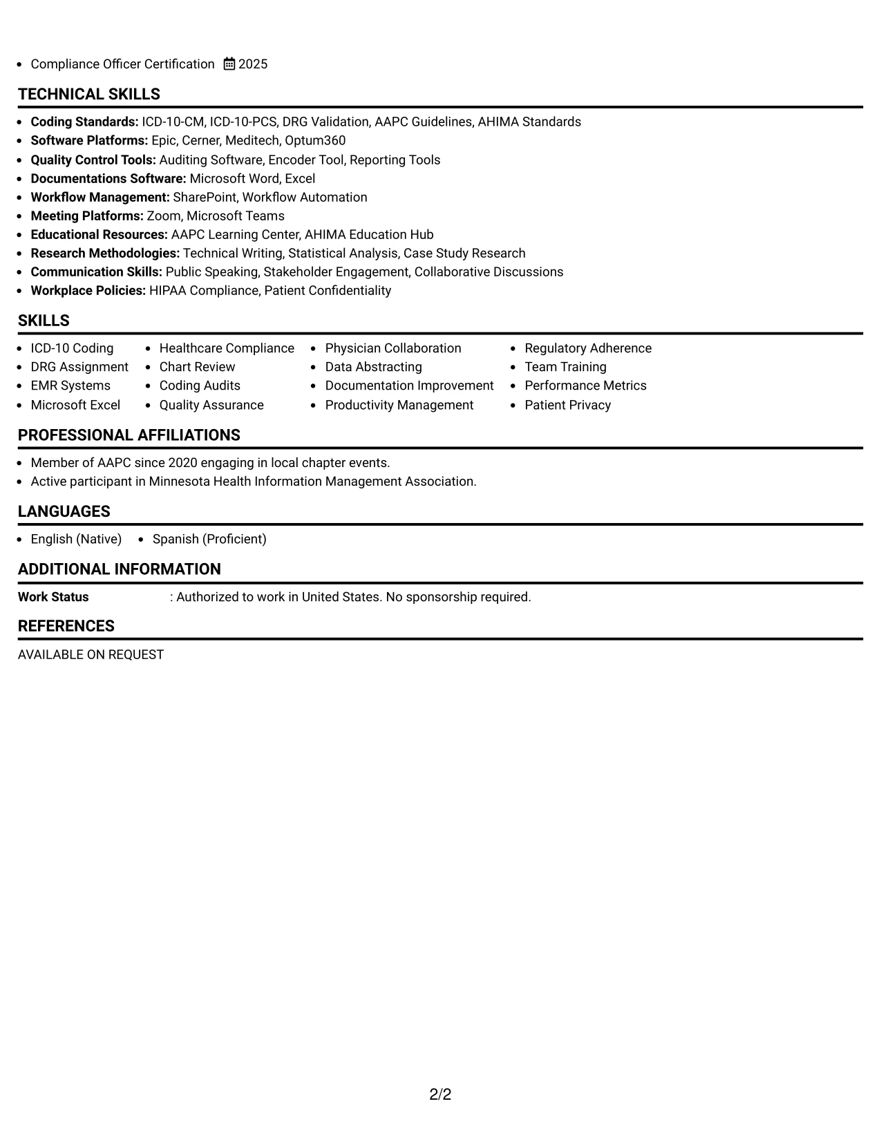 Resume Example Page 2