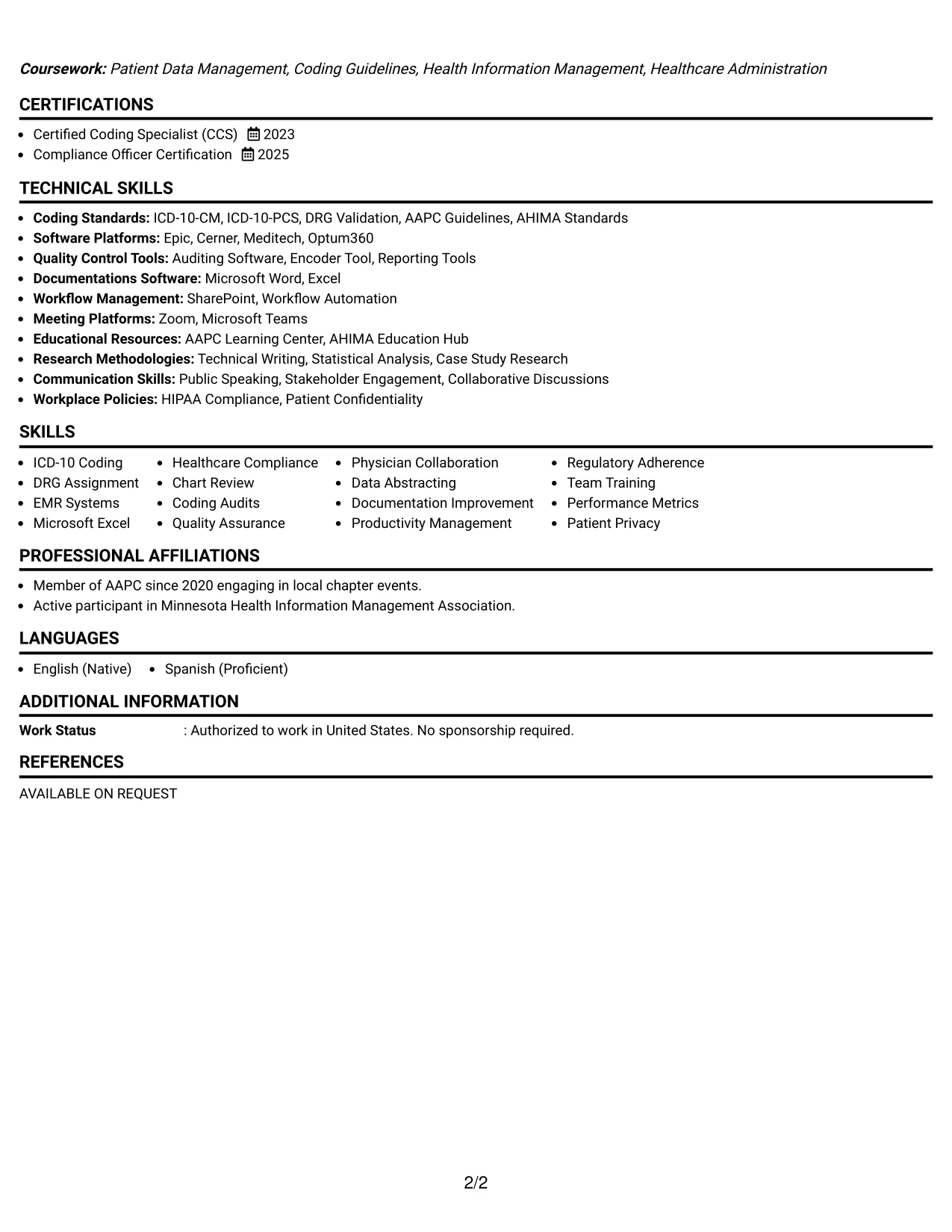 Resume Example Page 2