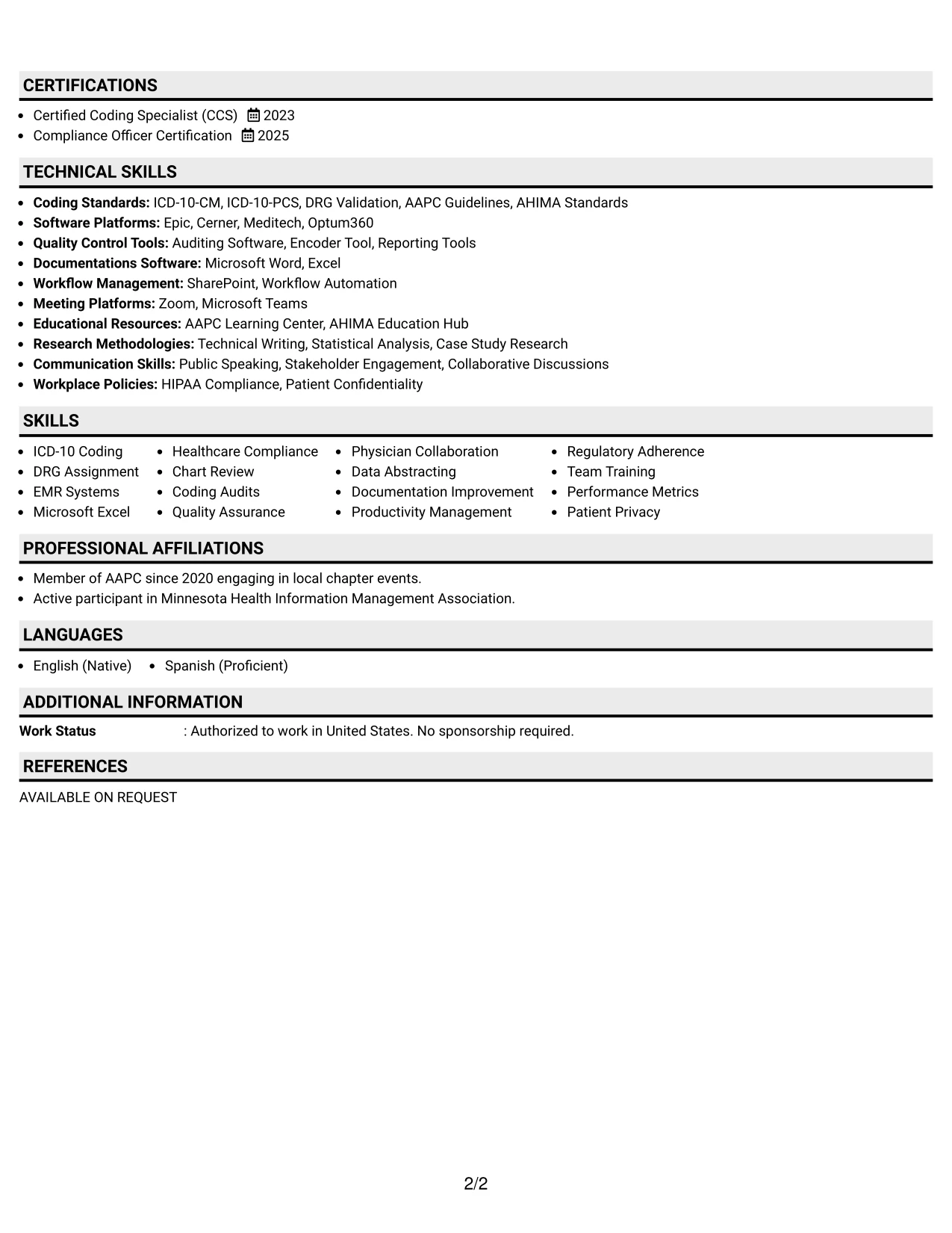 Resume Example Page 2