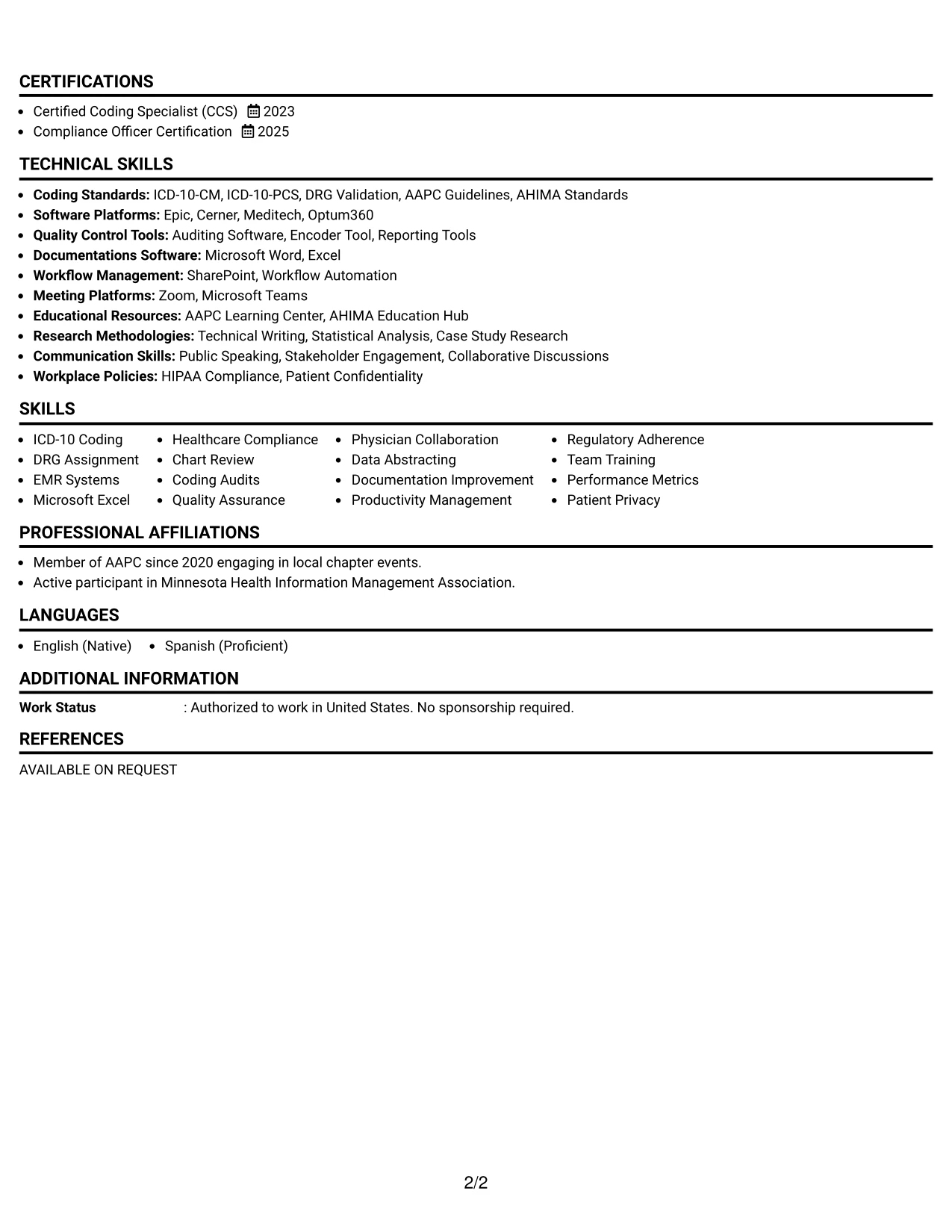 Resume Example Page 2