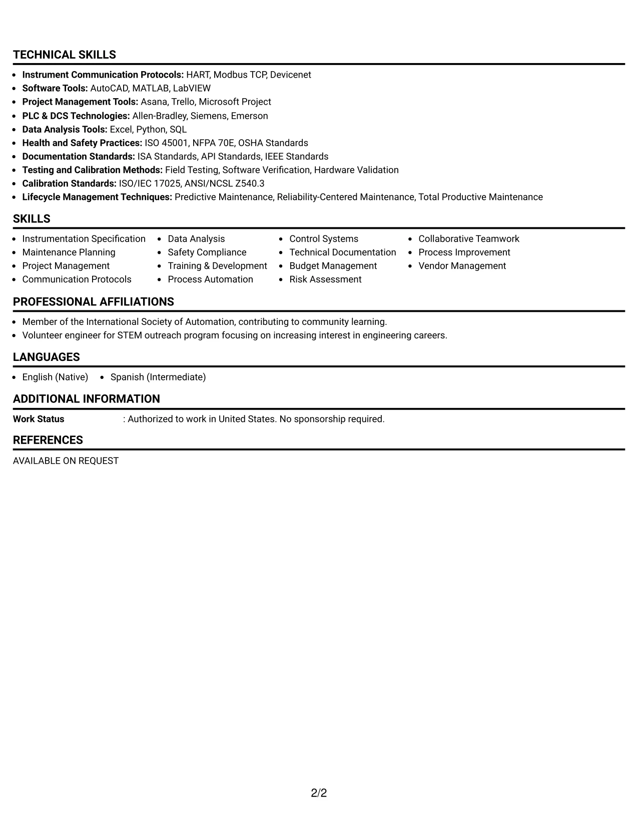 Resume Example Page 2