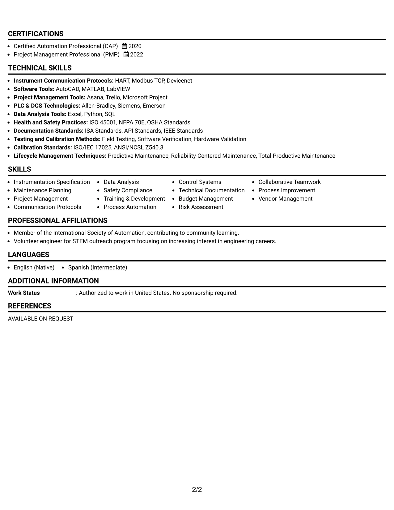 Resume Example Page 2
