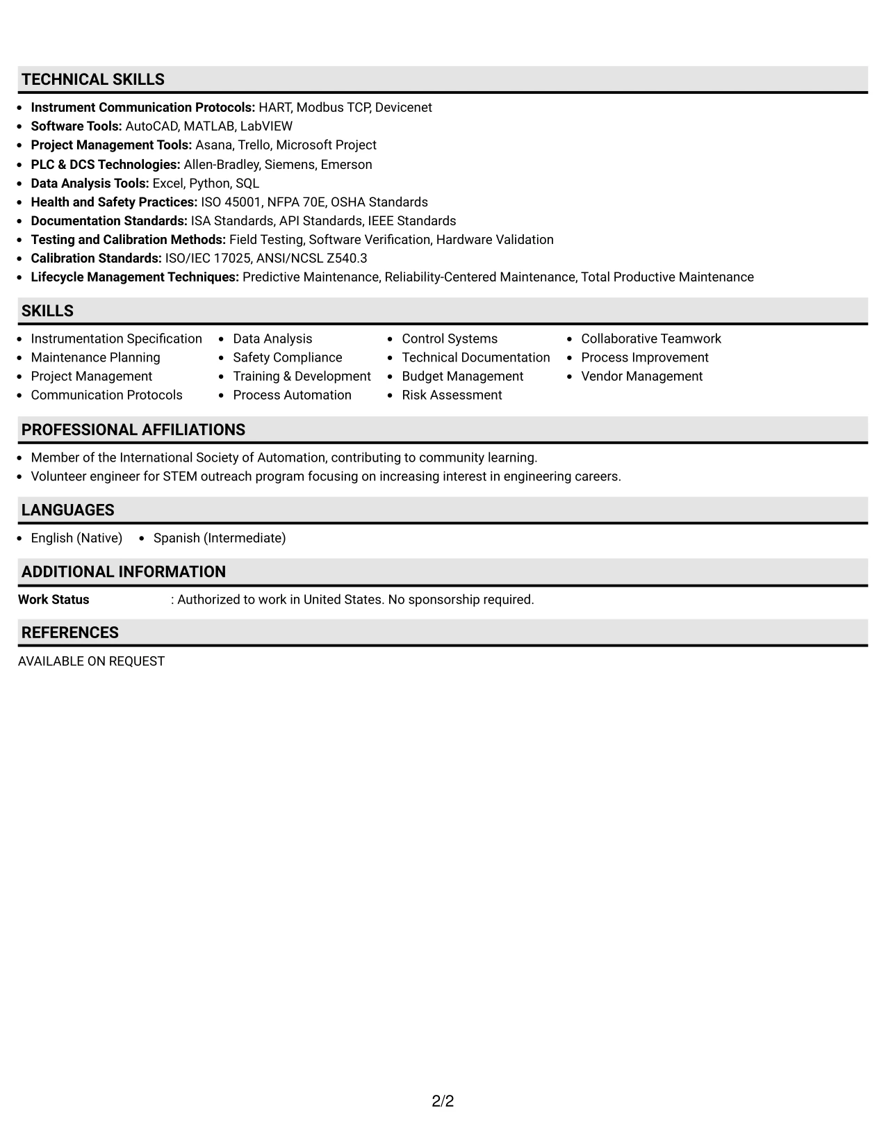 Resume Example Page 2