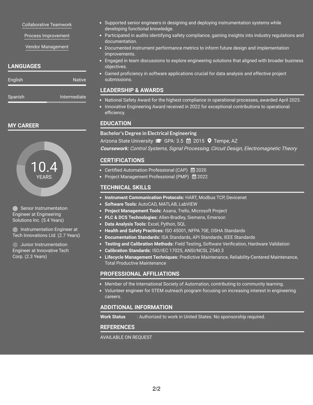 Resume Example Page 2