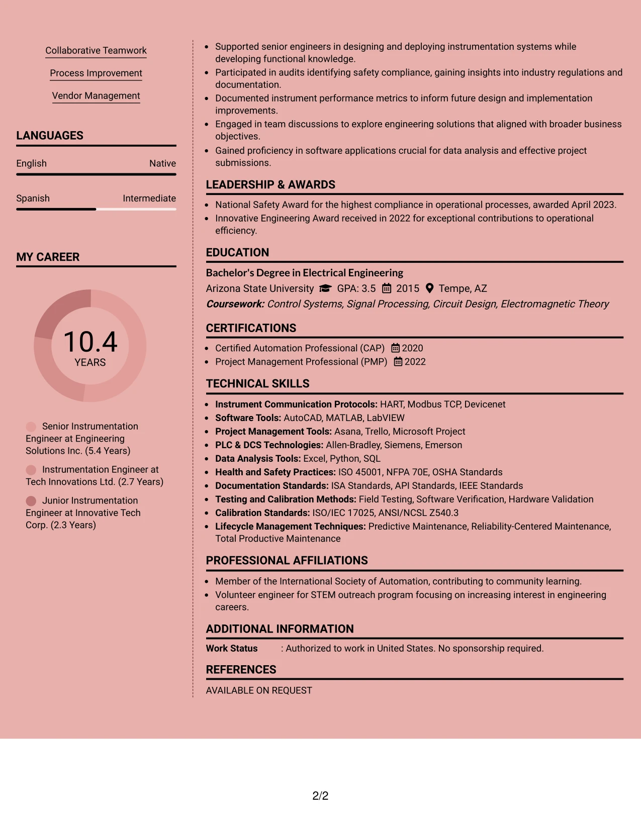 Resume Example Page 2