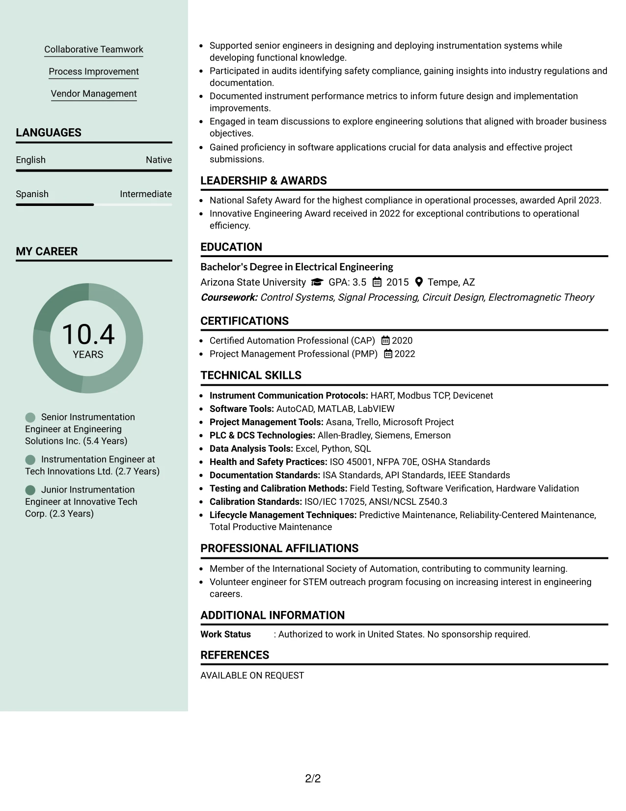 Resume Example Page 2