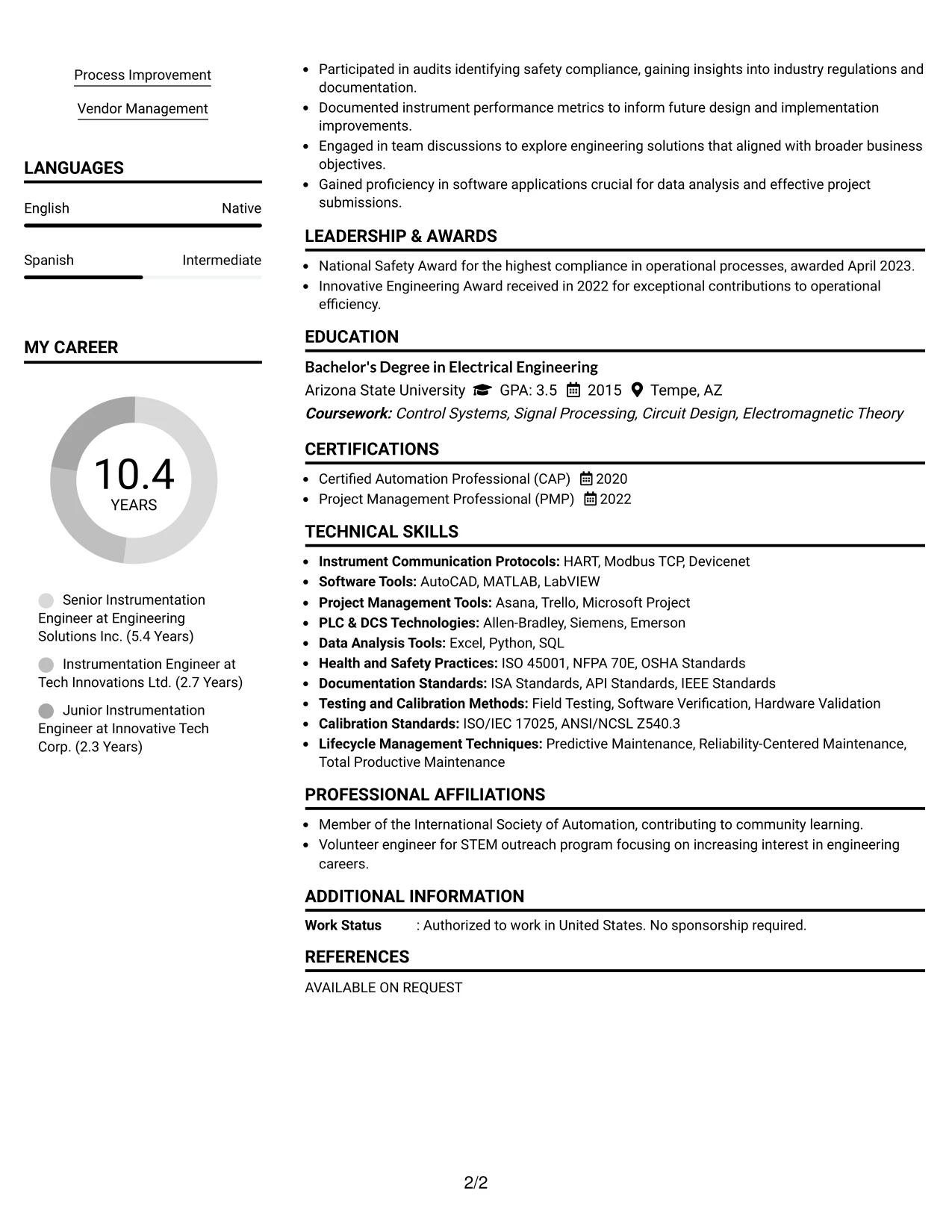Resume Example Page 2