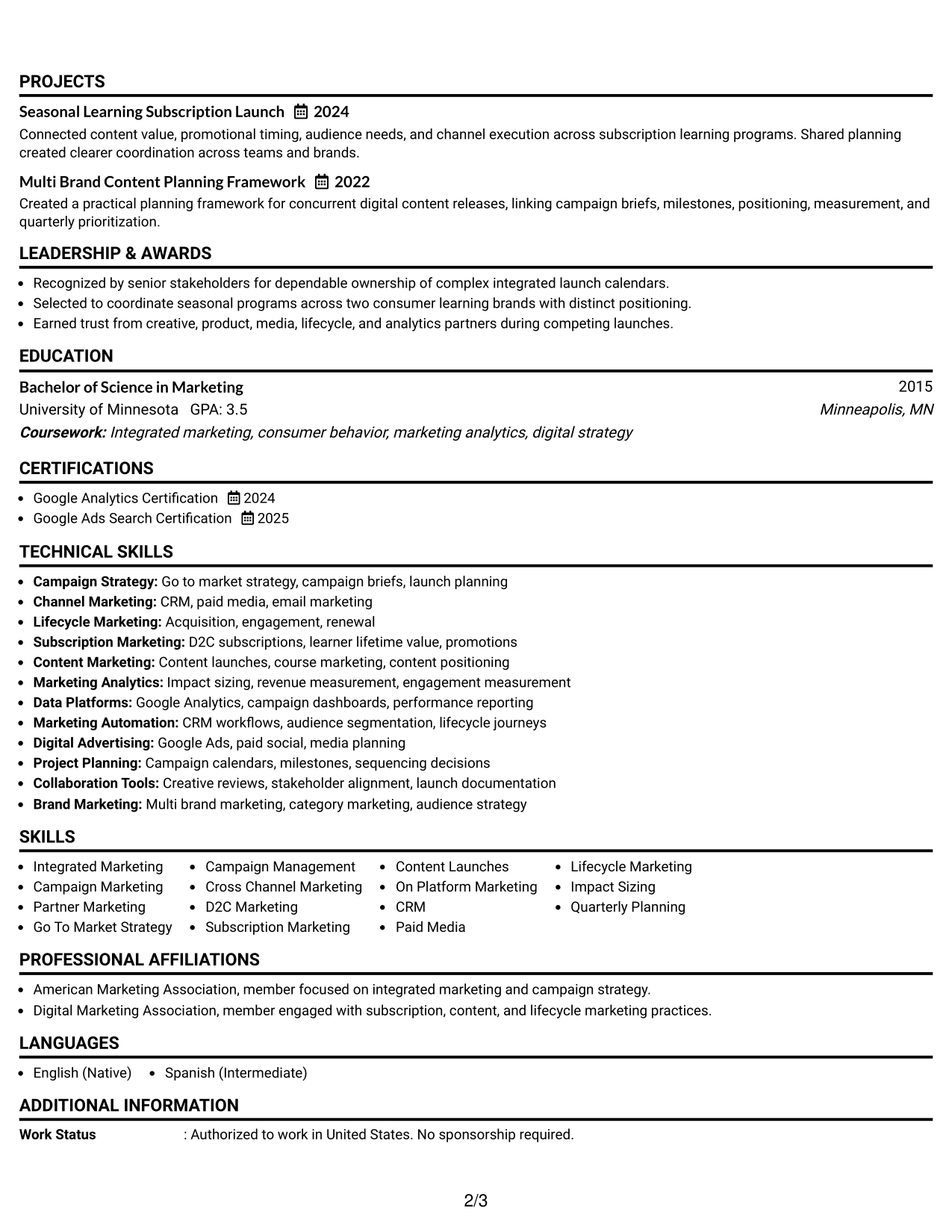 Resume Example Page 2